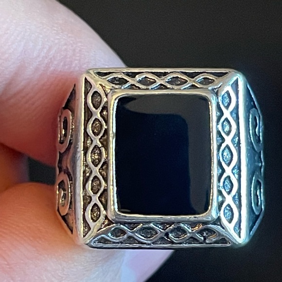 S925 sterling silver natural obsidian ring size 8 - Picture 5 of 8